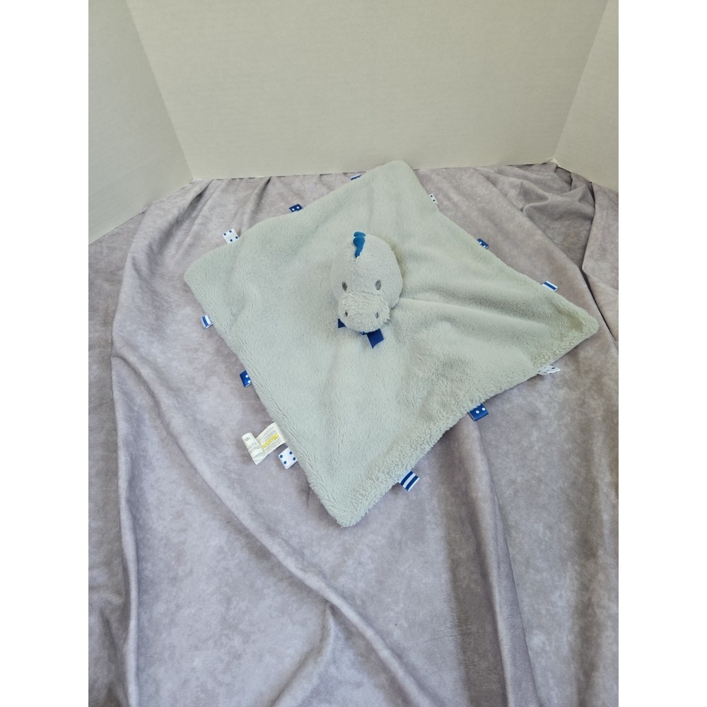 Kelly Baby Gray Dinosaur Security Blanket w Rattle Tags Lovey Baby Toy Plush
